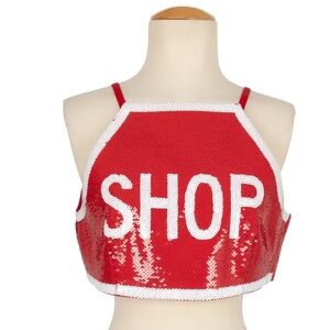 NWT| MOSCHINO Couture Shop Sign Sequin Crop Top